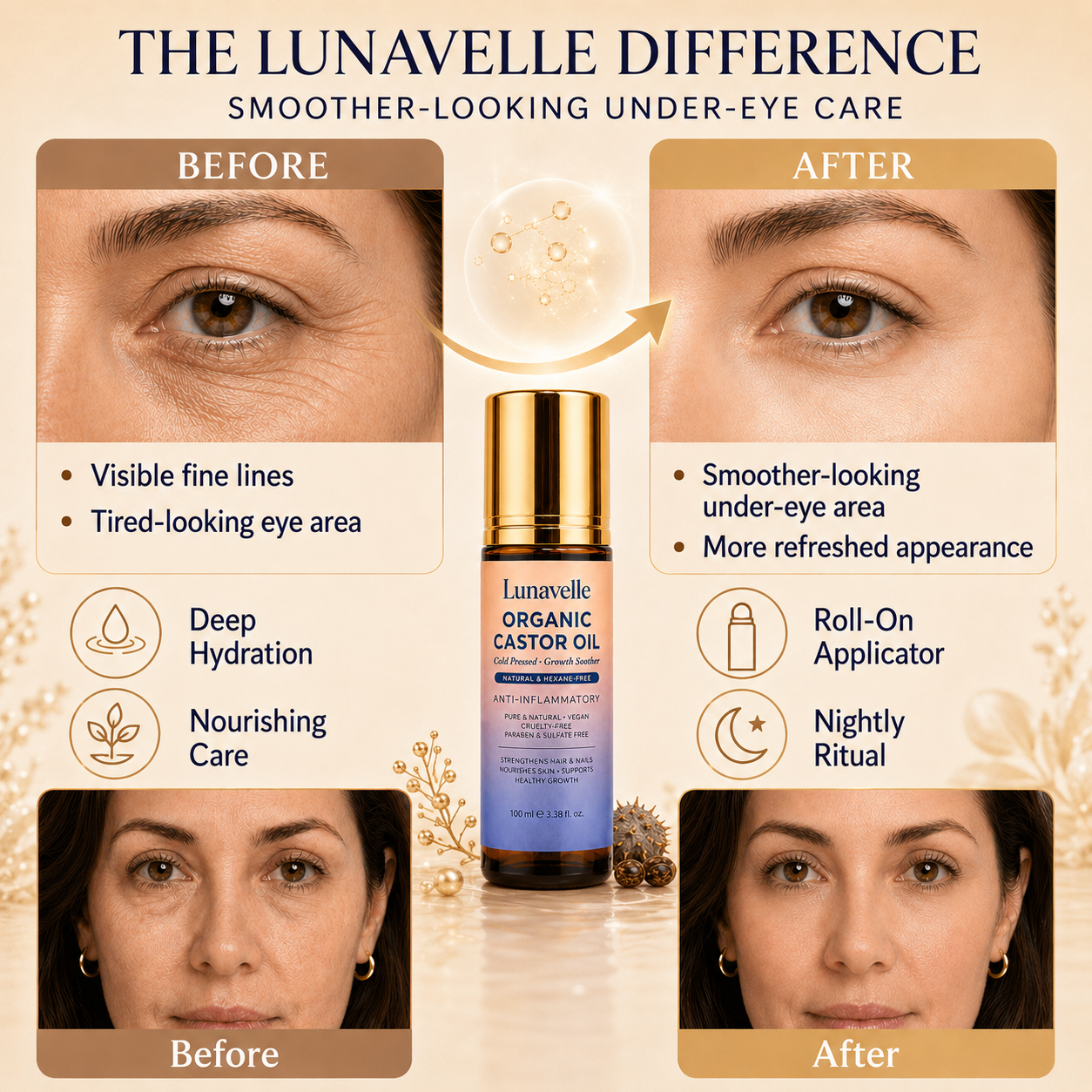 Lunavelle Organic Castor Oil – Nourishes Hair, Lashes & Skin