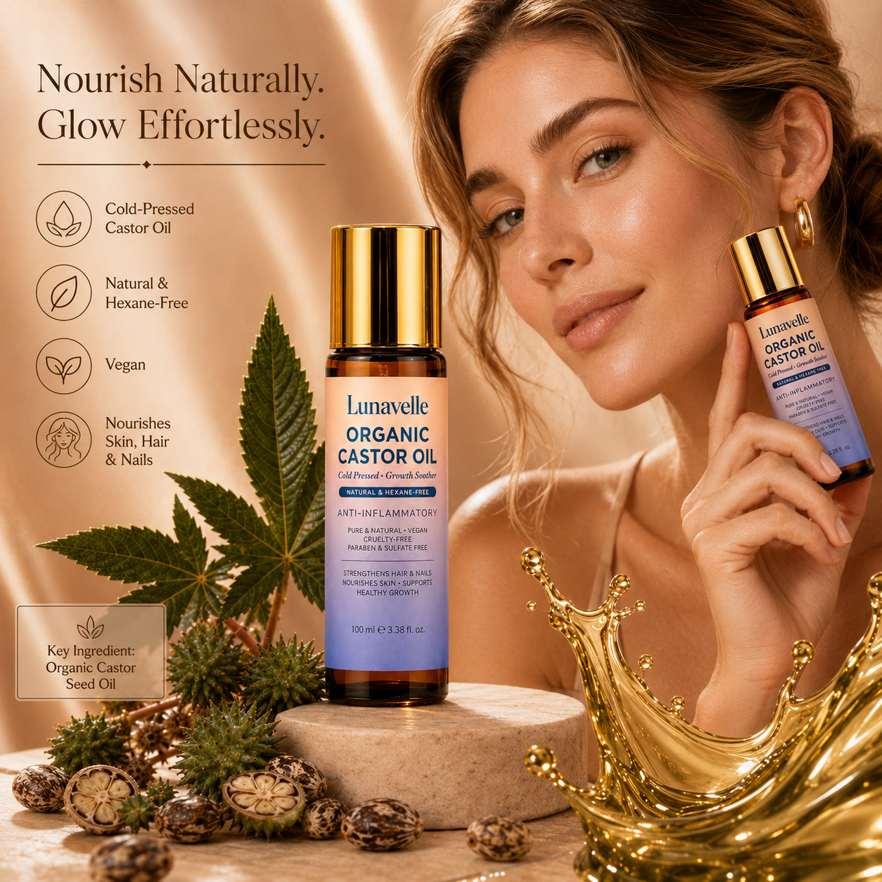 Lunavelle Organic Castor Oil – Nourishes Hair, Lashes & Skin